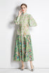 Alluring & Mesmerizing Floral Print Flowy Hem with Stand-Up Collar, Women Long Maxi Dress - Mint